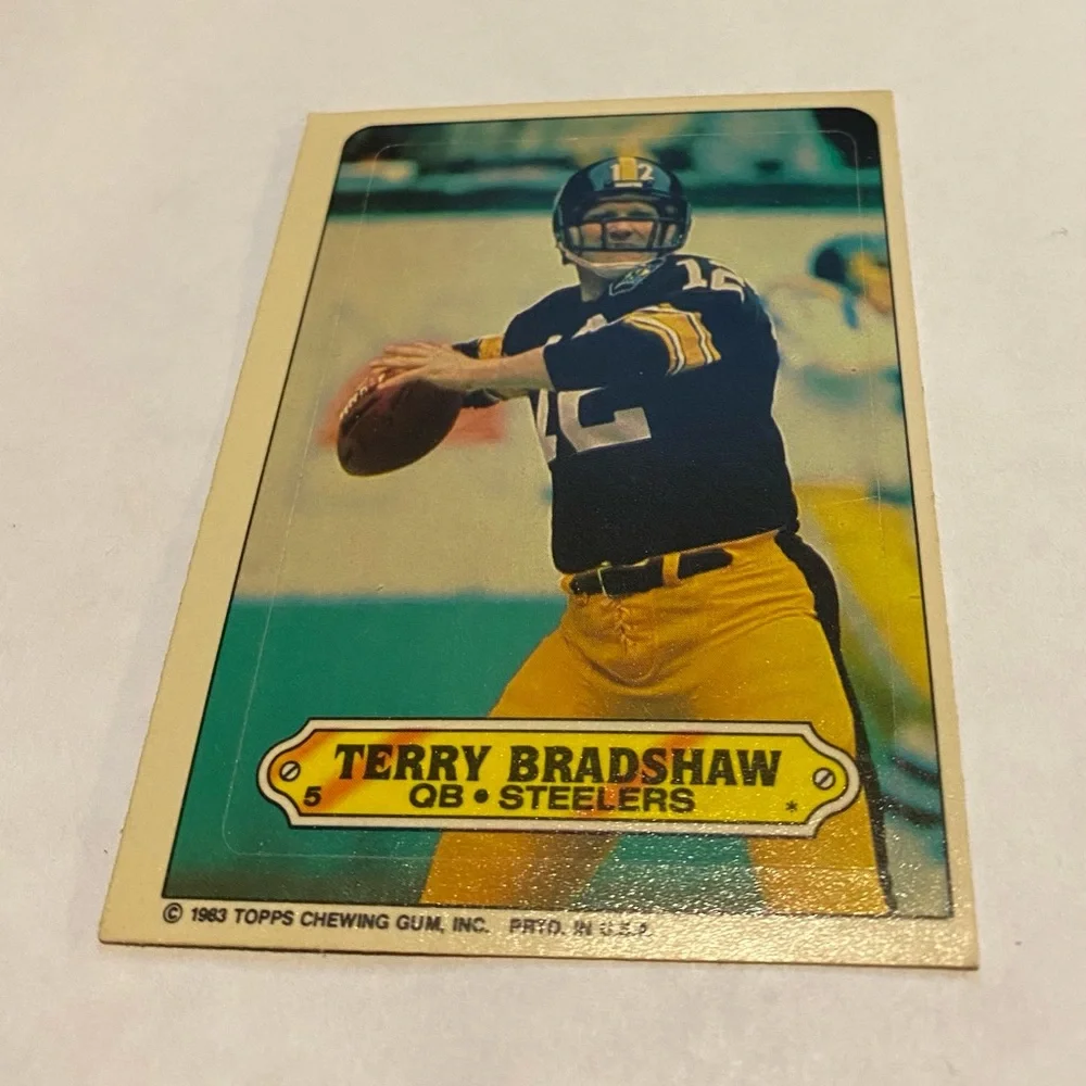 Terry Bradshaw 1983 Topps Sticker Football Card # 5 Pittsburgh Steelers Vintage